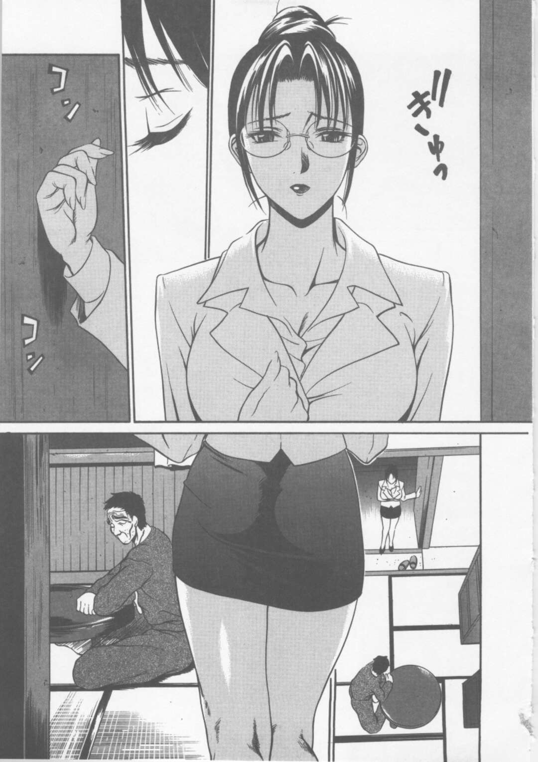 【エロ漫画】寮長を訪れるメガネの女教師…股を広げクンニをさせると手マンをされ生ハメ中出しセックスさせてちゃう【さいこ：制服穴】